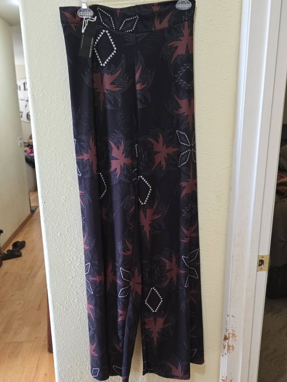 Lucky & Blessed Wide Leg Printed Palazzo Pants in Black and Brown